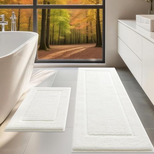 IM HOME Bathroom Rugs Set 2 Pieces,Ultra Soft Thick Plush Fluffy Microfiber Absorbent Bath Mat,Non-Slip Backing, Machine Washable Rug for Bathroom Floor, Tub, Shower (24"x17"+48"x20", Cream White) - color: Cream White, size: 24"x17" (Rectangular) + 48"x20