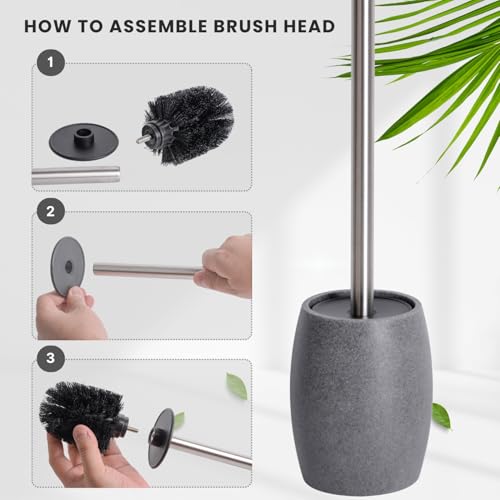 Clasin Home Toilet Bowl Brush and Holder with Stainless Steel Long Handle, Toilet Scrubber Brush with Durable Base, 360° Deep Cleaning Bristles for Bathroom, Compact Set for Small Space (Gray) - color: Gray