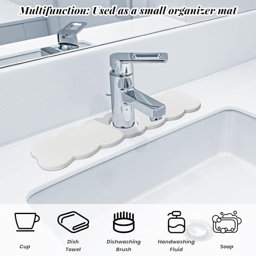 15.7'' Long Size Diatomite Faucet Mat Fast Drying Stone Sink Tray Splash Proof Bathroom Counter Faucet Super Water Absorption - size: 15.75" x 3.94"