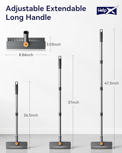 Small Floor Scrub Brush with Length Adjustable Long Handle, 3 in 1 Heavy-Duty Stiff Bristle Scrubber Brush with Squeegee and Tweezer for Cleaning Bathroom, Tile, Deck, Patio, Garage and Kitchen - color: Grayorange