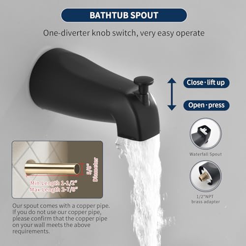 2 Handle Shower Faucet Set with Tub Spout Bathtub Shower Faucet Combo Set Shower System Complete Tub and Shower Trim Kit Matte Black Wall Mounted Shower Fixtures - color: Matte Black