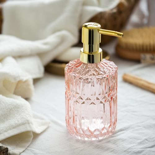 EMPO Clear Glass Soap Dispenser with ABS Plastic Pump, Crystal Lotion Dispensers for Kitchen Sink, Bathroom (Light Pink) - color: Light Pink