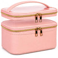 Pink Makeup Bag, Leather Double Layer Makeup Bag,Travel Accessories Toiletry Bag for Women,Travel Essentials Cosmetic Bag - color: 00-Pink