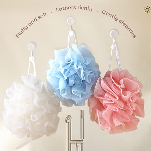 2 in 1 Loofah Sponges 2-Pack Dual-Sided Exfoliating Bath Sponges for Shower & Loofah Washcloth for Bar Soap Premium Body Scrubber with Drawstring for Gentle Skin Smoothing - Blue＆Beige - style: Blue＆Beige