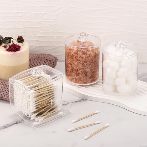 Tbestmax Qtips Dispenser Bathroom Container, 10/12 oz Big Cotton Ball Holder, Clear Plastic Apothecary Jar Organizer for Storage Cotton Swab, Floss Picks - color: 12oz&10oz Clear