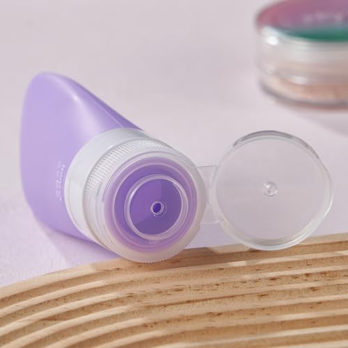 INSFIT Travel Bottles for Toiletries, TSA Approved 3oz Travel Size Containers, BPA Free Leak Proof Squeezable Silicone Tubes for Shampoo Conditioner Lotion Body Wash with Labels - color: Purple 2oz, size: 2 Ounce