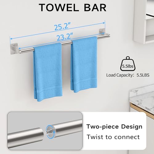 KLJKPA 8-Piece Brushed Nickel Bathroom Hardware Set, 24 inch Towel Bar | Towel Racks for Bathroom Accessories Set, Robe Towel Hooks, Toilet Paper Holder Wall Mounted - color: Brushed Nickel (8 Piece), size: 24 inch