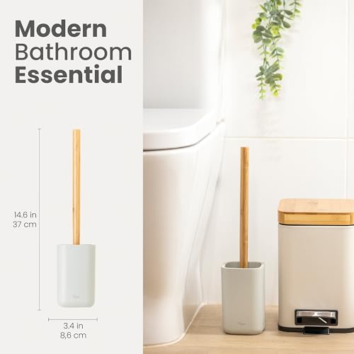 Vigar Zense Toilet Brush and Holder Set - Toilet Bowl Brush and Holder, Polyresin Stone Bathroom Accessory, Compact Toilet Cleaner Brush for Bathroom Decor and Toilet Accessories Set - Light Gray - color: Light Gray