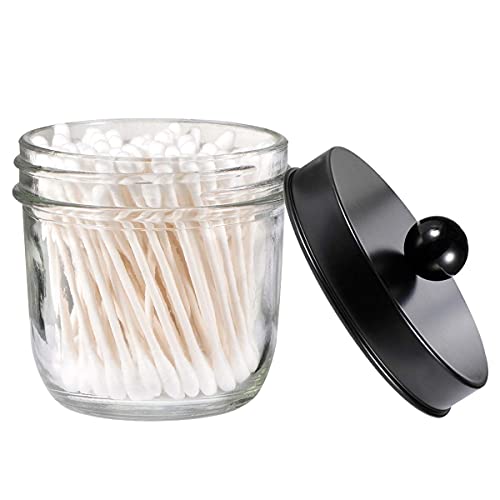 Amolliar Mason Jar Bathroom Accessories Set(4 Pack) - Foaming Soap Dispenser&Qtip Holder Set&Toothbrush Holder-Rustic Farmhouse Decor Bathroom Organizer Apothecary Jar Country Countertop (Black) - size: Black, style: Wide-mouth