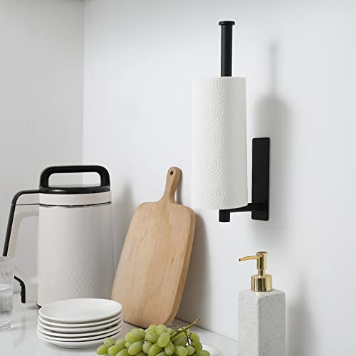 theaoo 2 Packs Paper Towel Holder - Under Cabinet Paper Towel Holder for Kitchen, Adhesive Paper Towel Roll Rack for Bathroom Towel, Wall Mounted Matte Black Paper Towel Rack, SUS304 Stainless Steel - color: Black 2pc