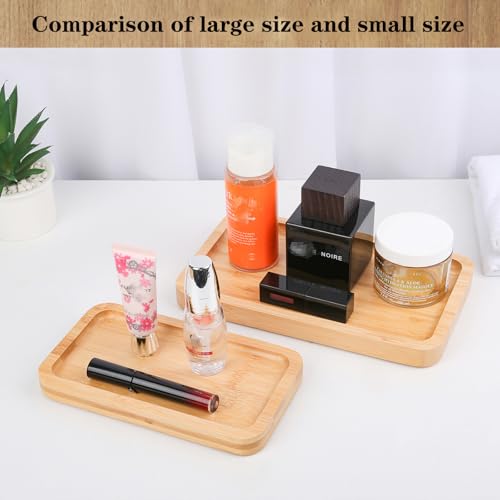 Natural Bamboo Vanity Tray Bathroom Tray Smooth and Thick Wooden Tray for Perfume Cotton Swabs Balls Candles Cosmetics Jewelry Makeup - size: 8" x 4.5" x 0.7"