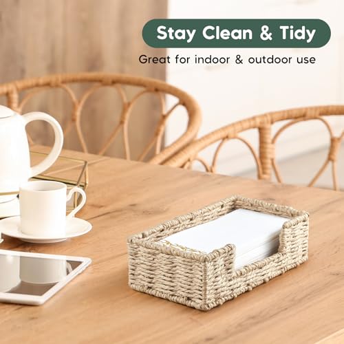 Napkin Holder for Bathroom, Woven Wicker Paper Rope Guest Towel Holder Tray, Disposable Paper Hand Towel Holder for Bathroom Accessories, Dinner Napkin Holder for Kitchen Table Party - color: Beige, size: 9.45"L x 5.43"W x 2.91"H