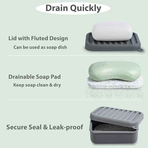 Portable Leakproof Travel Soap Case, Silicone Travel Soap Case, Compact Soap Holder with Drainage Layer, Travel Soap Holder for Camping, Gym, Outdoor (Deep-Gray) - color: Deep-gray