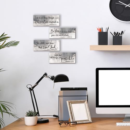 4 Pcs Black Silver Bathroom Decor Christian Wall Art Abstract Bible Verse Wall Decor Rustic Inspirational Wood Bathroom Accessories For Bedroom Kitchen Office(10 x 4 Inches, Silver) - color: Silver