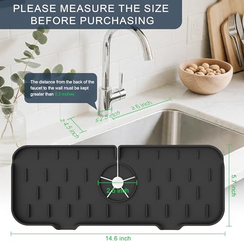 Gosmol Kitchen Faucet Sink Splash Guard - Faucet Guard & Draining Mat Black | Silicone water catcher mat, Sink drain pad behind fauce; Sink rubber mat, Faucet Mat, kitchen bathroom protect around faucet - color: Black