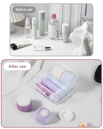 Mrsdry Travel Size Toiletries 8 Pack, TSA Approved 3oz Silicone Squeeze Bottles & Cream Jars with Clear Travel Bag - color: Lavender, size: 3oz bottle 3oz jar