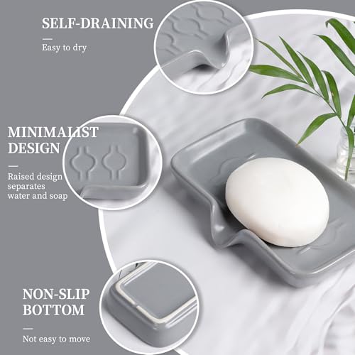 Soap Dish, Ceramic Bar Soap Holder with Self Draining Design, Gray Soap Dish with Drainage for Bathroom Sink, Shower, or Kitchen Countertop – ANTIS'S HOME