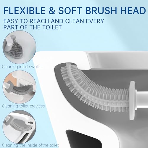 RV Toilet Brush, Grey Toilet Brush Silicone Won't Damage Toilets, Wall Mounted Toilet Brush-Anti-Roll, Anti-Drip Design, Suitable for RV Travel Trailers and Campers, Made by RVers for RVers - color: Gray