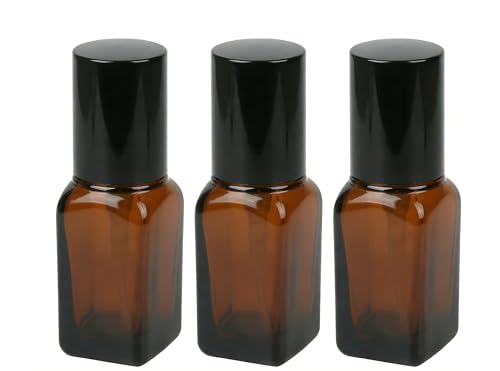 ericotry 3PCS 10ml Empty Refillable Square Amber Glass Cream Lotion Pump Bottles for Makeup Face Cream Facial Cleanser Toiletries Toner Liquid Travel Containers Emulsion Essential Oil Dispenser - size: 10ML