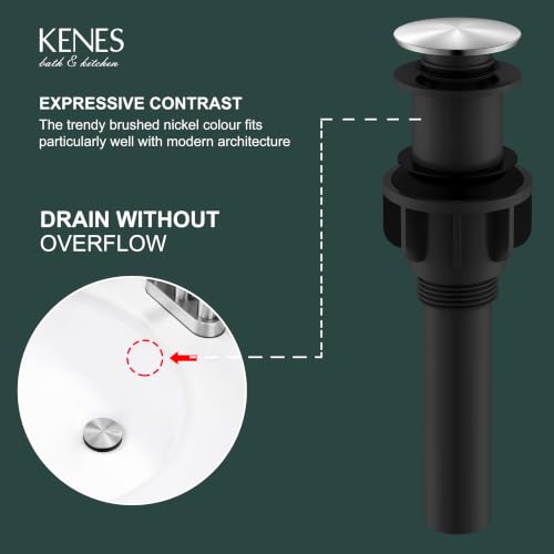 KENES 2 Pack Bathroom Vessel Sink Pop Up Drain Without Overflow Assembly, Lavatory Vanity Sink Drain Stopper, Anti-Clogging Drain Strainer, Brushed Nickel - color: Brushed Nickel X 2, size: Big Pop up Cap (Without Overflow)
