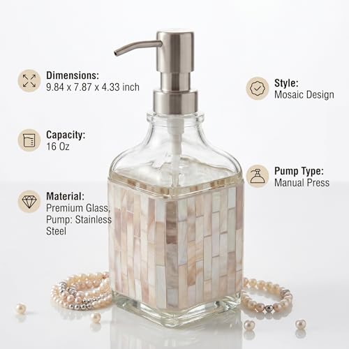 BOPPIE Handcrafted Mosaic Glass Soap Dispenser, Modern Countertop Hand & Dish Soap Dispenser for Bathroom/Kitchen, Refillable Liquid Soap Bottle with Stainless Steel Rust Proof Pump (Mosaic Block) - color: Mosaic Block