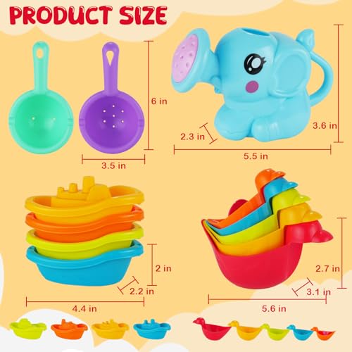 Baby Bath Toys for Kids,12 PCS Mold Free Bath Toys for Toddlers with Floating Boats,Watering Can,Floating Ducks & Bath Spoons, Bathtub Water Pool Toys for Babies and Toddlers - size: #1