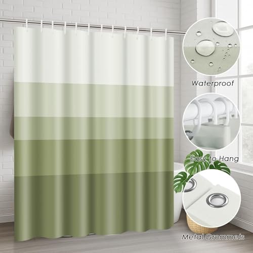 Striped Green Shower Curtain Set with Toilet Lid Cover and Non-Slip Rugs for Bathroom, Minimalist Neutral Ombre 4 Pcs Shower Curtain, Modern Bathroom Set with 12 Hooks - color: Ombre Green