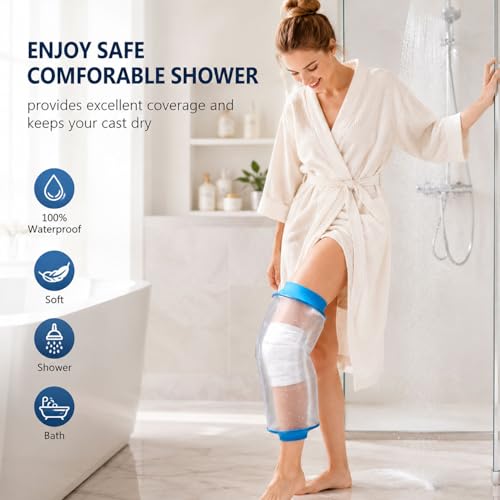 Waterproof Knee Cast Cover for Shower, Watertight Cast Bag, Reusable, Shower Protector for Knee Replacement Surgery, Wound, Burns (L) - size: L