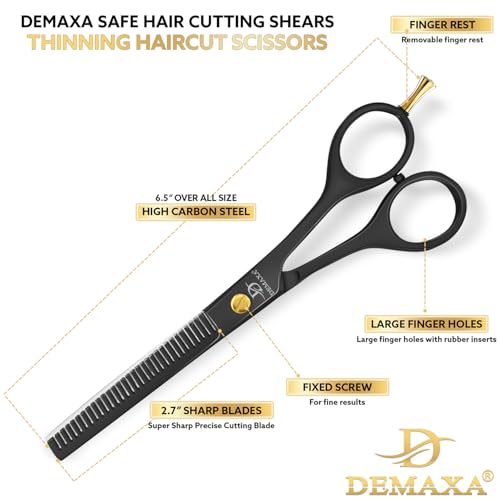 Thinning Shears for Hair Cutting - DEMAXA Hair Thinning Scissors Professional Barber’s Texturizing Shears for Salon & Home Use - 6.5-inch Black High Carbon Stainless Steel Thinning Sheers - color: 6.5" Hair Thinning Black