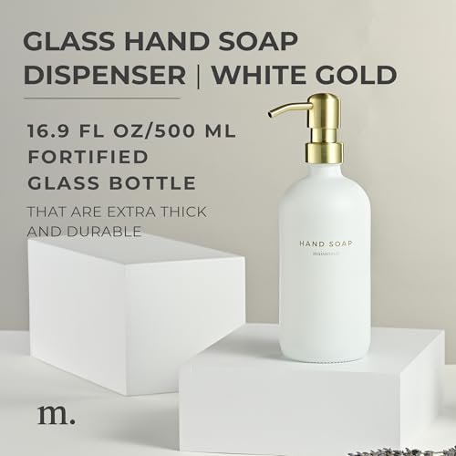 MaisoNovo Soap Dispenser 1-Piece Set | 16.9oz White Bottles with Gold Stainless Steel Pump Core - color: White/Gold