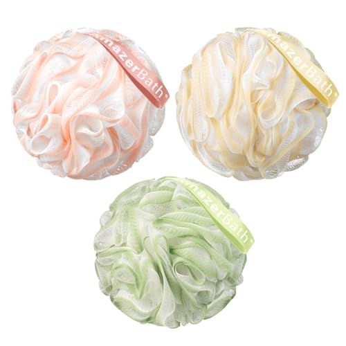 AmazerBath Loofah Sponge, Shower Loofah 60g/PCS - Body Scrubber Loofa Set of 3 Cotton Candy Trio, Bath Sponge for Men and Women - style: Cotton Candy Trio