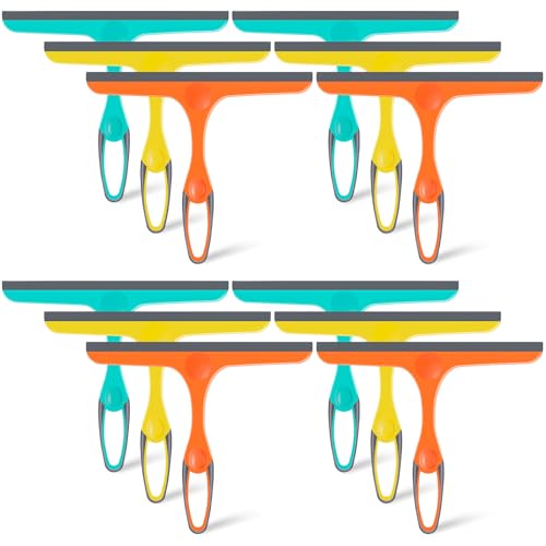 Dandat 12 Pcs Squeegee for Shower Glass Door 9.8'' Small Silicone Shower Squeegee for Doors Bulk with Hanging Hole for Bathroom Car Mirror Tile(Orange, Green,Yellow) - color: Orange, Green,yellow