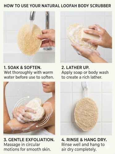 MIMPER 100% Natural Loofah Body Scrubber Sponge Set of 4 for Body Exfoliation | Eco-Friendly Biodegradable Bath Scrubber Shower & Spa Use – Plastic-Free | Heart, Oval, Rectangle & Round Shapes For All