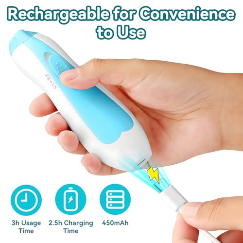 Qunlions life Baby Nail Trimmer Electric, 6 in 1 Rechargeable Baby Nail Clippers Manicure Set Grooming Kit for Toddler Infant or Adults (Blue) - color: Rechargeable-blue