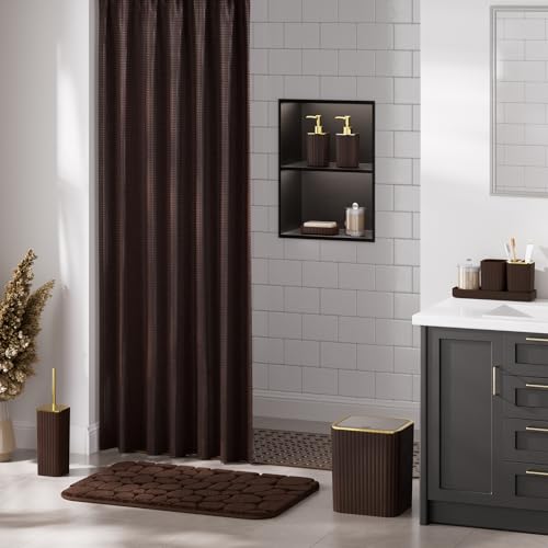 XLHOMO 26PC Bathroom Accessories Set - Gorgeous Brown Bathroom Set, Bathroom Accessory Set, Shower Curtain Set with Bathtub Mats for Shower Tub, Trash Can & Soap Dispenser - size: Bath Set+Bathtub Mat+Shower Curtain&Rugs, style: Brown&Gold