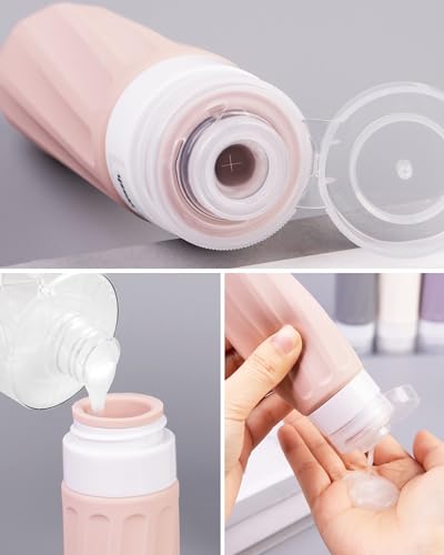 Mrsdry Travel Bottles for Toiletries 8 Pack, Travel Size Toiletries, Tsa Approved Travel Size Containers 3oz, with Travel Essentials Clear Bag, Leak Proof Silicone Squeezable Creams Jars - color: Red Rock, size: 3oz bottle 1oz jar