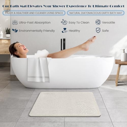 Stone Bath Mat Quick Drying Absorbent Shower Mat Diatomaceous Earth Pad Bathroom Floor Bathtub Pad Non-Slip Easy to Clean Bathroom Essentials (Pet Pattern-Beige) - color: Pet Pattern-beige