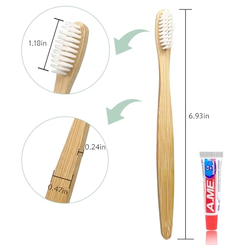 DincherBel Bamboo Toothbrushes Kit Bulk, Disposable Toothbrushes with Toothpaste(6g), Individually Wrapped Toiletries Amenities for Hotel, Airbnb, Homeless, Shelter, Camping and Travel (100 Pack) - style: 100 Pack(Bamboo)