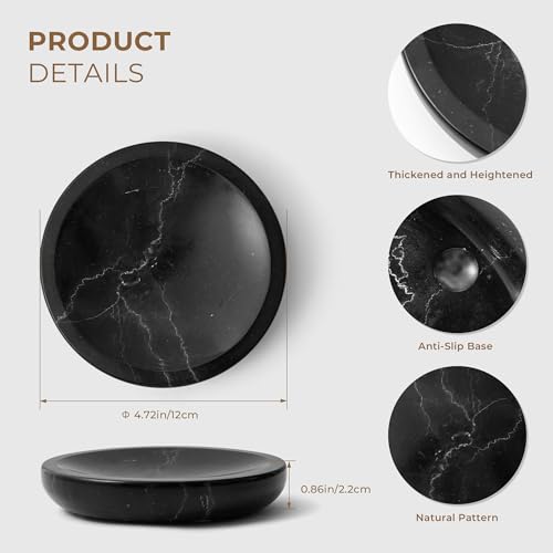 Marble Soap Dish Italy Natural Stone Sponge Holder for Bathroom Tub Shower Kitchen Sink, Handcraft Round Soap Case Organizer Trinket Plate Jewelry Tray Coaster for Home Decor Black (DL007) - color: Black