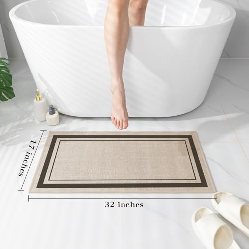 chakme Bathroom Rugs Mat 32x17, Ultra Thin Non Slip Bath Mat Quick Dry Absorbent Bath Mat for Bathroom Floor, (Light Beige, 32"x17") - color: Light Beige, size: Medium (32" x 17")