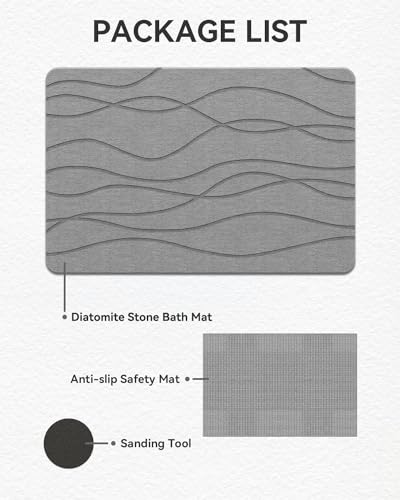 Stone Bath Mat Quick Dry, Diatomaceous Earth Shower Mat, Non-Slip Bath Mat for Bathroom, Super Absorbent Bath Mat Large, Bath Mat 23.5" x 15.5", Gray
