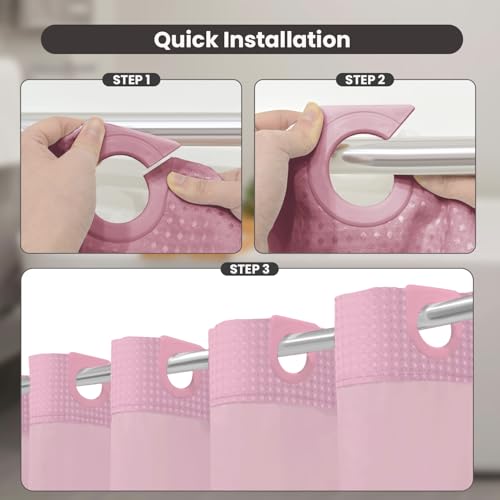 Inhousolu No Hook Shower Curtain with Snap-in Fabric Liner, Waffle Weave 230 GSM Polyester, Weighted Hem, Water Repellent Washable, Mesh Top Window 72" W x 72" L Pink - color: Pink, size: 72"W x 72"L (Pack of 1)