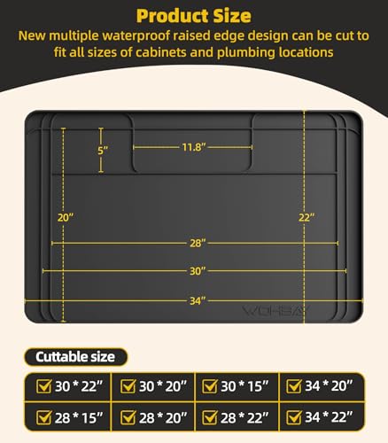 Wohbay Under Sink Mats for Kitchen Waterproof, Cut to Fit Under Sink Drip Tray for Kitchen Bathroom Cabinets, Silicone Sink Liner Hold Up to 3.3 Gallons Liquid, 34" X 22" Or Smaller (Black, Large) - color: Black