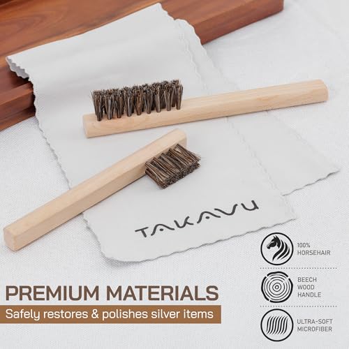 TAKAVU Horsehair Detail Brush Set, Silver Cleaning Brushes & Polish Cloth for Silverware Plateware Jewelry - color: 2pcs Horsehair Brush Set