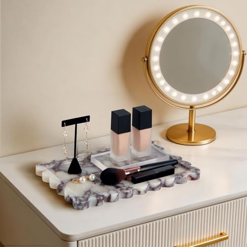 Luxury Natural Scalloped Marble Tray – 11.8 x 7.8-Inch Calacatta Viola Stone Vanity Tray, Elegant Catchall Organizer for Jewelry Perfume Keys, Unique Statement Tray for Bathroom Coffee Table & Dresser - color: Scalloped-calacatta Viola (11.8" X 7.8" X 0.7