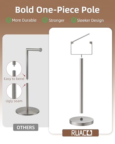 RUACQ Toilet Paper Holder Free Standing, Stainless Steel Toilet Paper Holder Stand with Weighted Base, Bathroom Toilet Paper Holder Free Standing, Floor Tissue Roll Holder (Brushed Nickel, 1Pack) - color: Brushed Nickel, size: Free Standing