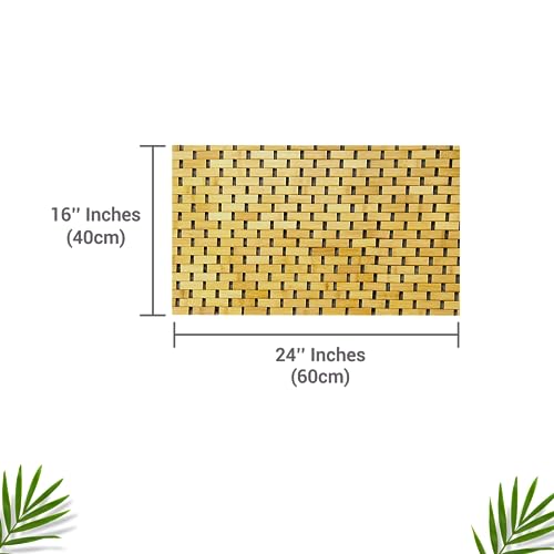 Bamboo Bath Mat 24 x 16 Inches and Wooden Soap Dish Set Bathroom Rugs Bathtub Mat Non Slip Bath Mats for Bathroom, Kitchen Sauna Spa Hot Tub Outdoor Decor - color: Wood, size: 24x16