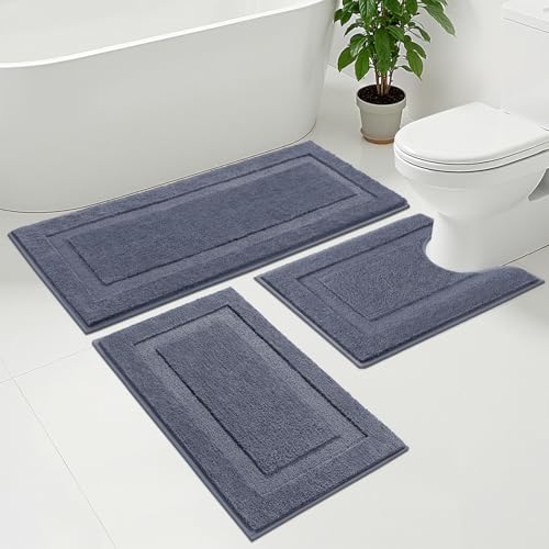 SHACOS Dark Grey Bathroom Rugs Sets 3 Piece Bath Mat U Shaped Toilet Rug | 20x47+ 20x32+ 20x24, Soft Fluffy Microfiber Bath Rugs Set, Non Slip Washable Absorbent Bathroom Runner Floor Mats Shower Rug - color: Dark Grey, size: 20"x32"+ 20"x47"+U Shape 20"x