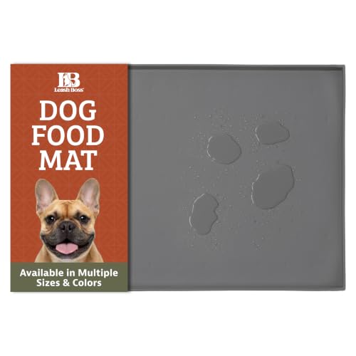 Leash Boss Dog Food Mat - Waterproof Non-Slip Dog Bowl Mat - Raised Lip Spill Containment Pet Feeding Pad - Dishwasher-Safe Silicone Tray - XXL, 30" x 22", Gray - color: Grey, size: XXL - 30" x 22"