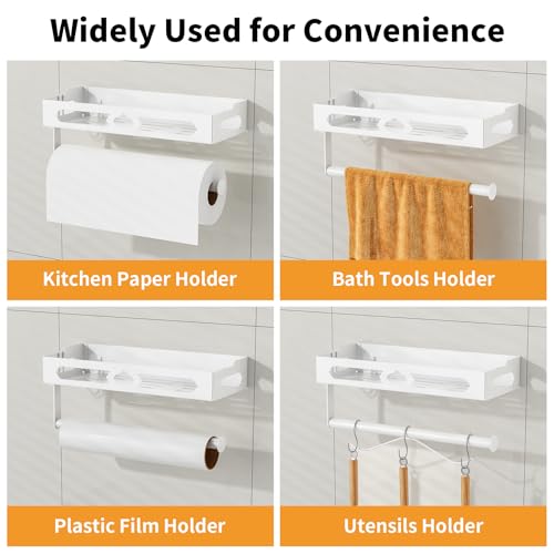 White Paper Towel Holder Wall Mount with Shelf - Adhesive Hand Towel Rack, Space-Saving for Bathroom, Kitchen, RV Camper - color: White